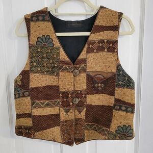 Vintage L. O'Neill Design Tapestry Vest Women NO SIZE TAG Neutral Patchwork Boho